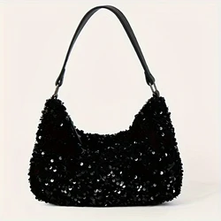 Elegant Sequin Shoulder Bag, Black Glittering Handbag With Handle For Evening Party Bogg Plastic Bogg bag extra large Shower bag