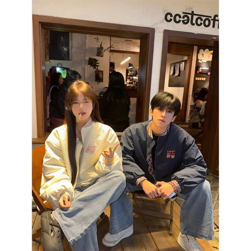 Female Male Winter Tops Coat Cotton-padded Clothes Jacquard Montage Simple Leisure Design Fashion Senior Soft Versatile Thin New