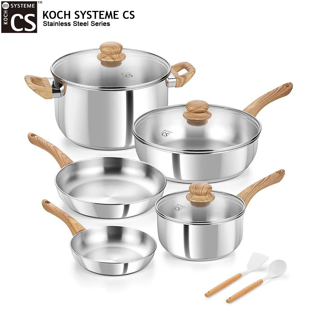 

KOCH SYSTEME CS 10Pcs Stainless Steel Coowkare Set Professional Kitchen Pots and Pans with Cool-Touch Handles Stewpan Frying pan