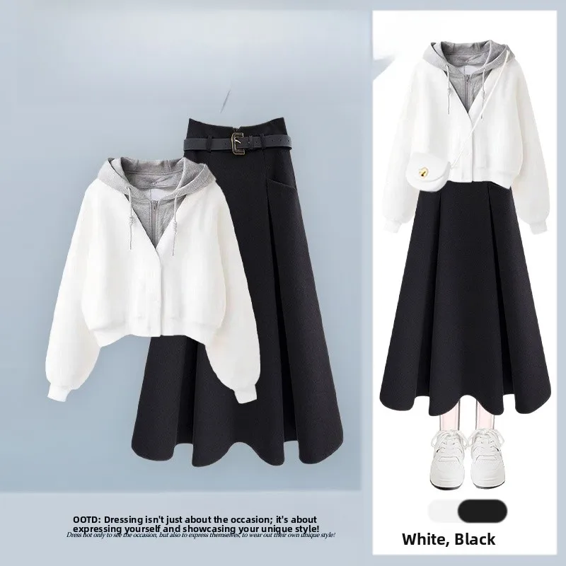 

Fall 2026 New plus Size Salt System Hoodie Women's High Waist Skirt Two Piece Set Fashionable Casual Wear for All