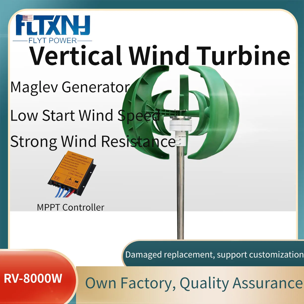 Free Energy 8KW Vertical Wind Turbine Windmill Generator 8000W 12V24v 48v Low Noise Wind Speed Start With MPPT Charge Controller