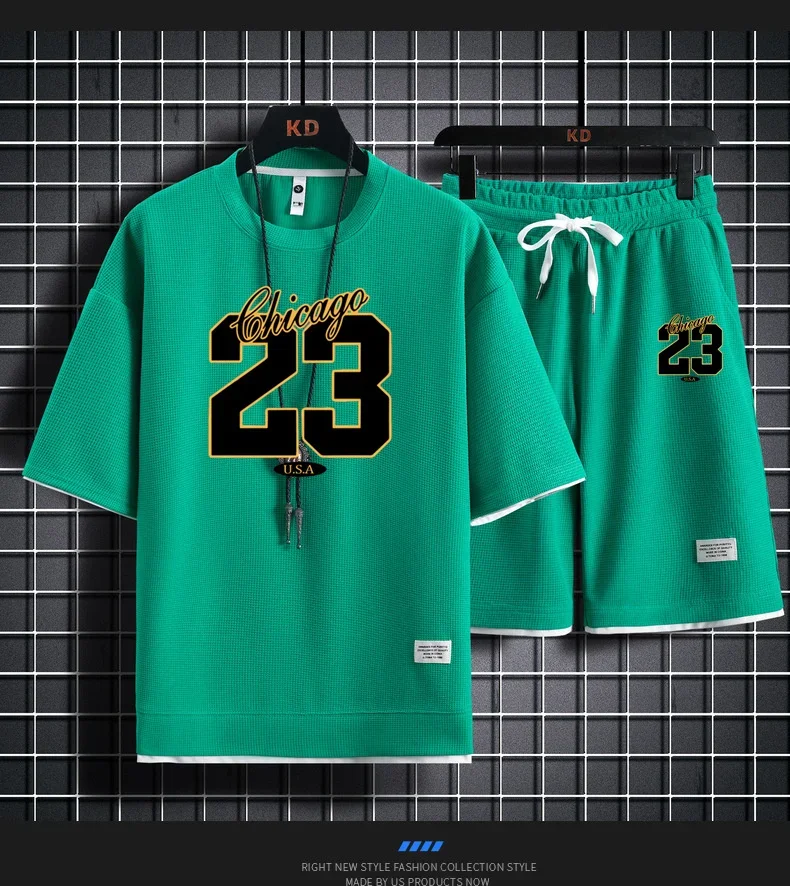 2025 メンズ夏フィットネスランニングカジュアルスポーツウェアセット速乾性通気性半袖 T シャツ + ショーツ 2 点セット