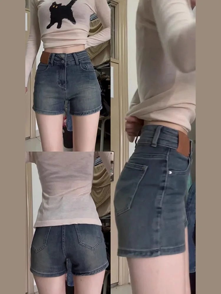 

American High Street Spicy Girl Jeans Shorts Women's Spring Thin Large Size Fat MM High Waist Slimming Retro Hot Pants