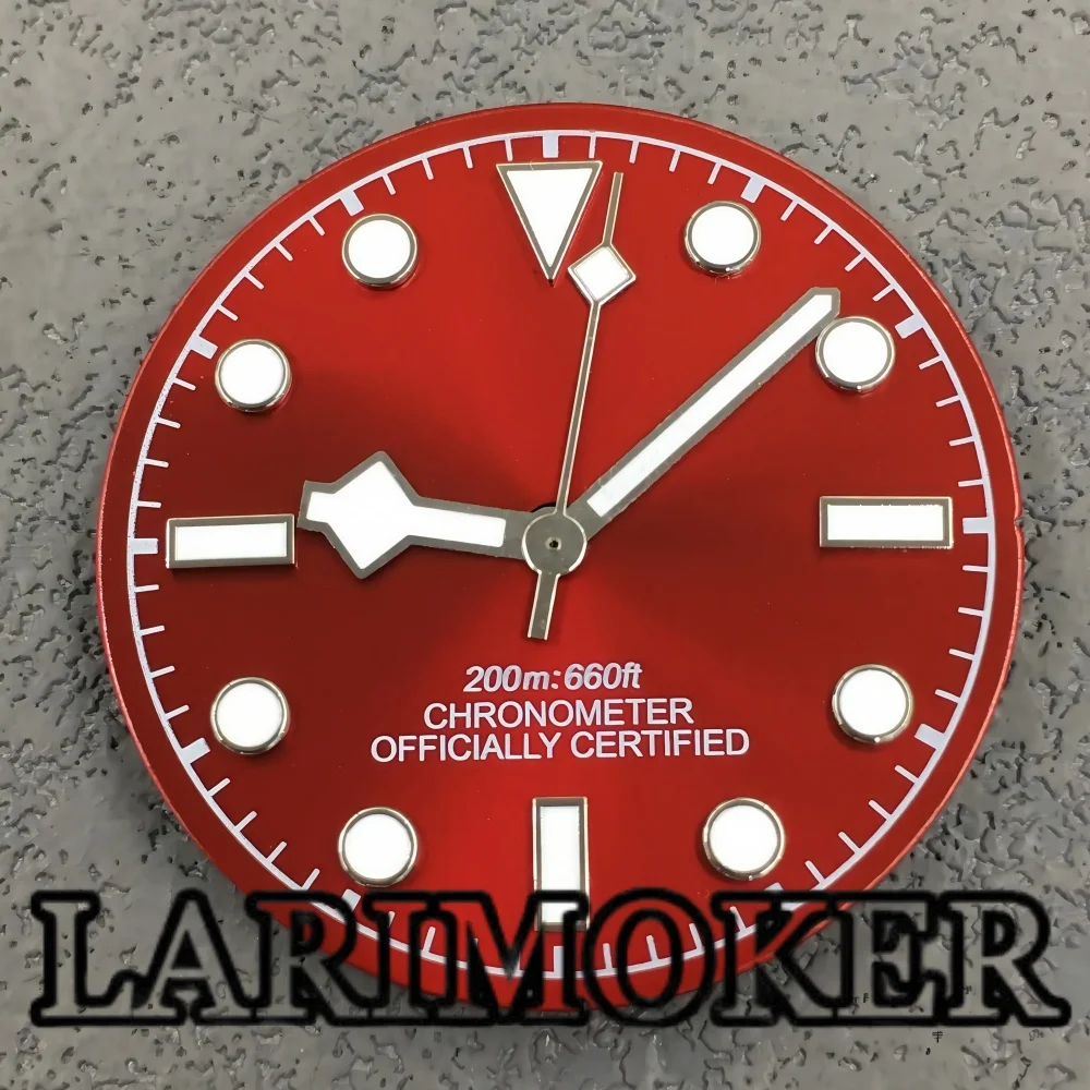 

LARIMOKER 29mm Red Dial Sterile Green Luminous Dial With Snowflake Hand Fit NH35 PT5000 movement