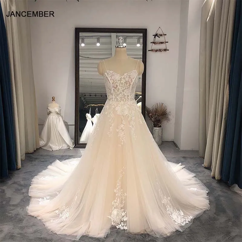 

Jancember A-line Wedding Dress 2024 Extravagant HIGH Embroidery Sequined V-neck Tulle Wedding Gown Vestidos De Novia QW01075