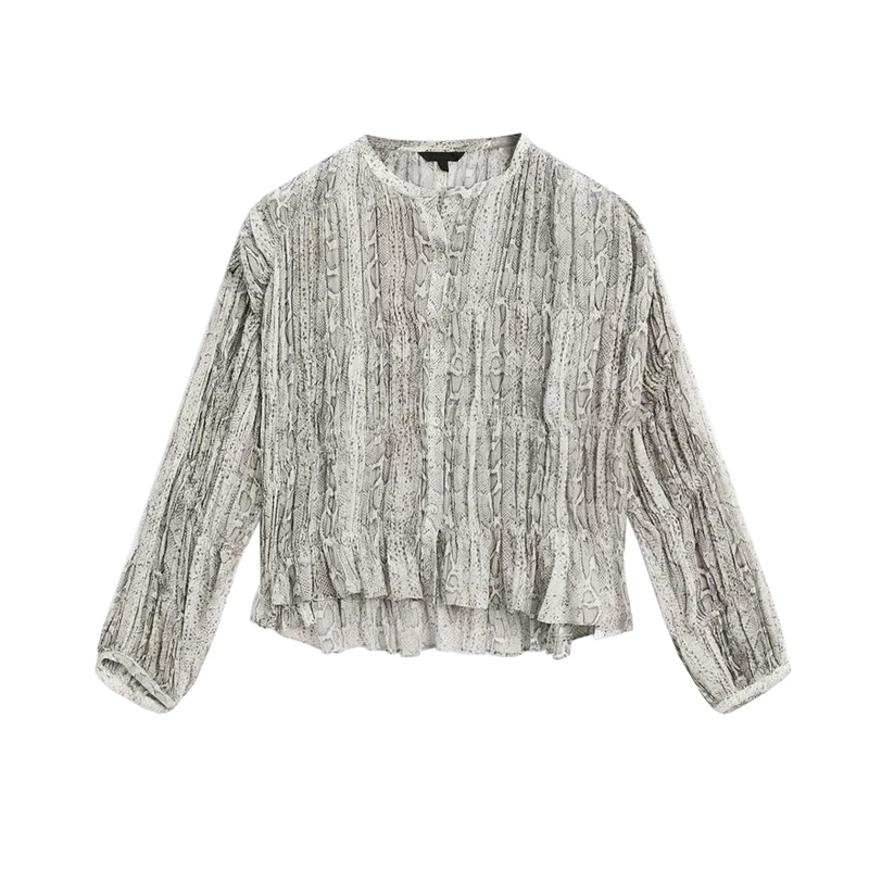 Casual Snake Print Long Sve round Ne irt Women's Spring Summer New Sle Loose Fit Commute Sle Polyester Fiber 00%