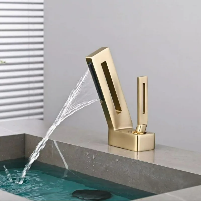 

Смеситель для раковины с эффектом водопада, однорычажный, для холодной и горячей воды, из цельной латуни, с вырезанным узором