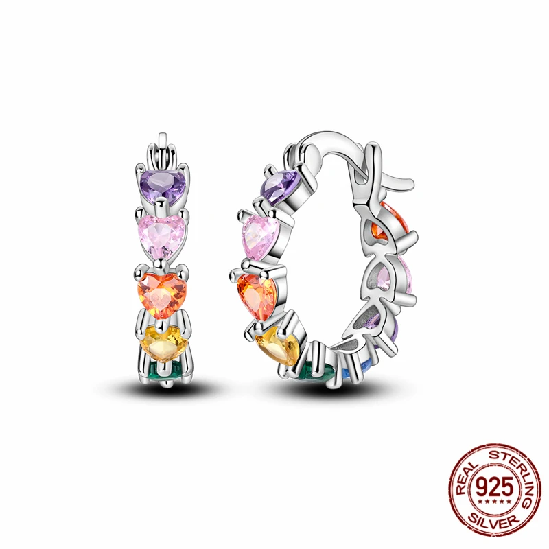 

NEW Original Design 925 Sterling Silver Fashion Colored Zircon Heart Earrings Jewelry Women's Fashion Party Birthday Gift