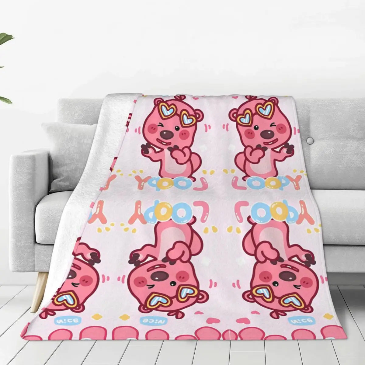 

Одеяло Loopy Kawaii с героями мультфильмов, теплое мягкое узором, плюшевое одеяло для спальни, путешествия, офиса, фланелевое покрывало, покрывало для кровати