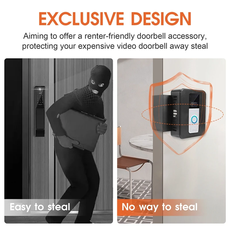 Anti-Theft Video Doorbell Door Mount,No-Drill Mount Fit For Most Video Doorbell, Ring Doorbell Holder For Apartment Door