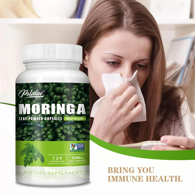 

Moringa Capsules 1200mg - Antioxidant, Support Immune System, Promote Energy Production, Metabolism, Aids Digestion