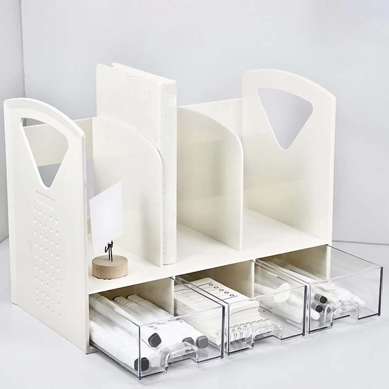 Desk Bookcase Shelf Organizer for Home Office Study with 3 Drawers White ABS Material Literature Holder Storage Rack