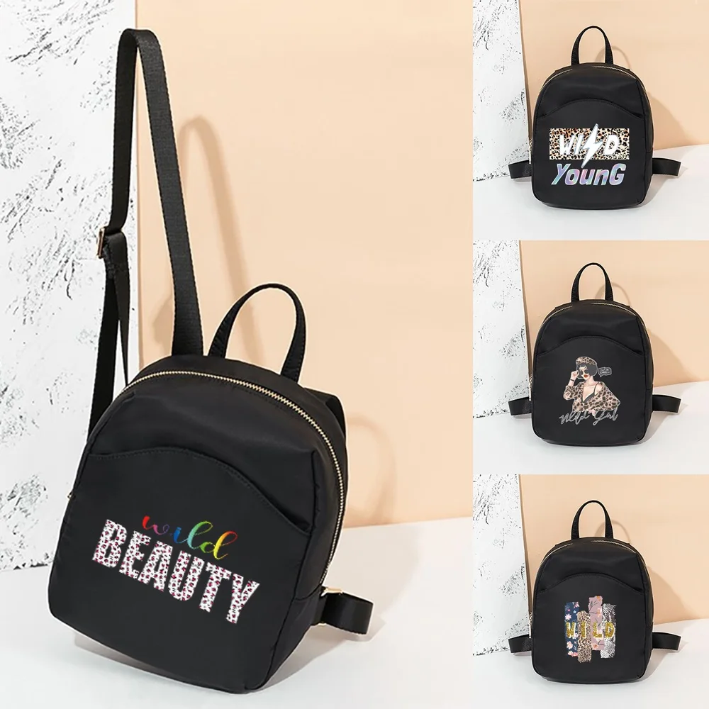 

Small Women's Backpack Girls School Bag Wild Print Nylon Fashion Casual Young Girl's Bag Female Mini School Bags Black Rucksack