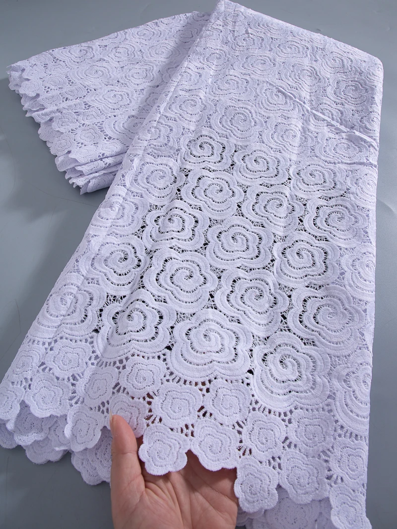Weiße afrikanische Guipure Cord Lace Stoff hochwertige Pailletten nigerian ische wasser lösliche Spitze für Frauen Party kleider nähen ty3768