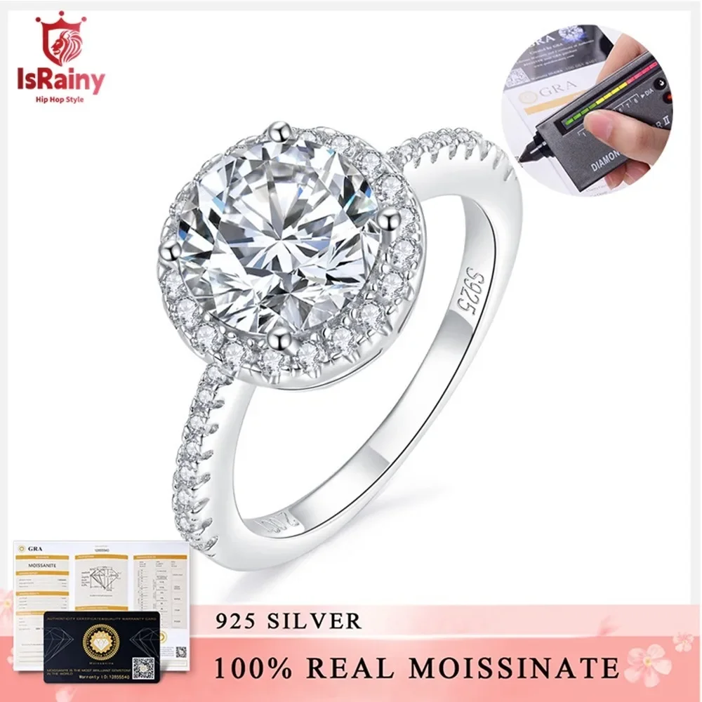 IsRainy D Color 1/2/3CT Round 3EX Cut Moissanite Rings 925 Sterling Silver GRA Certified Diamon For Women Wedding Fine Jewelrys