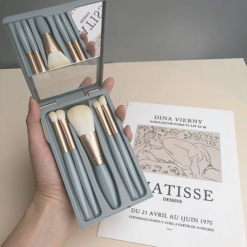 5-teiliges Mini-Make-up-Pinsel-Set, Halterbox mit klarem Spiegel, weichen Borsten, Kosmetikpinsel-Set