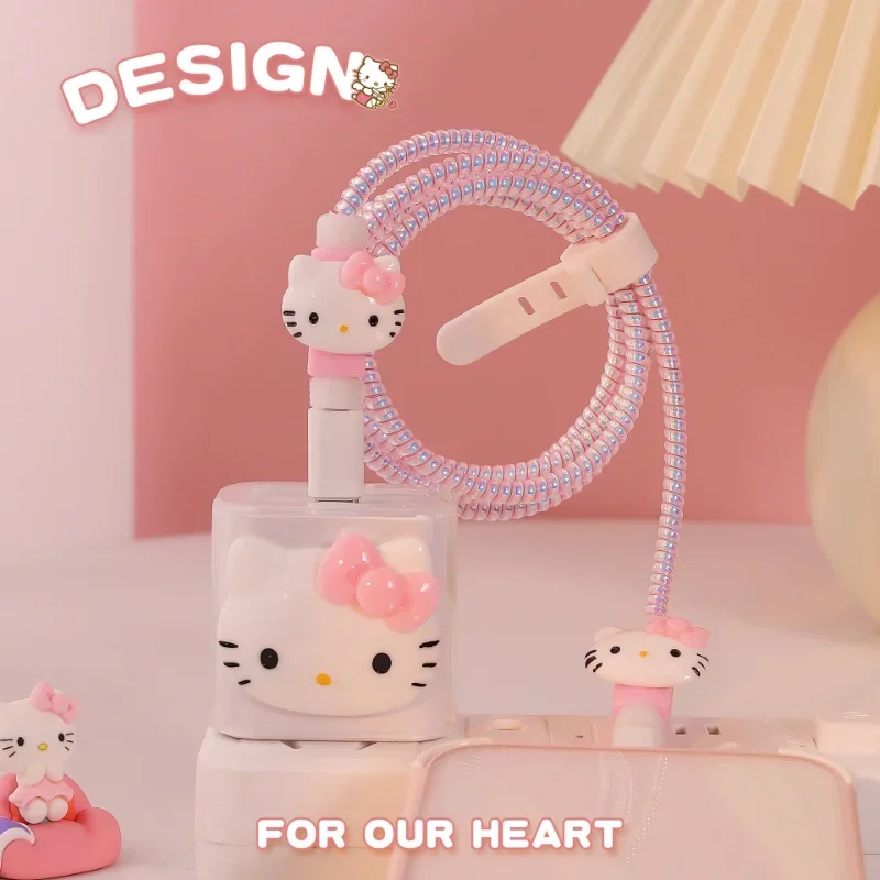 Cubierta protectora para Cable de datos de Hello Kitty, Kawaii Sanrio, cosas de gatito lindo de Anime, 20W, Protector de cargador de Iphone, cubierta de bobinado
