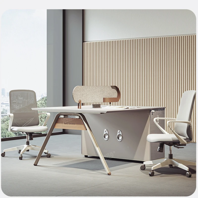 Combination of office desks and chairs for employees, screen for employees, four, six, computer for modern and minimalist design