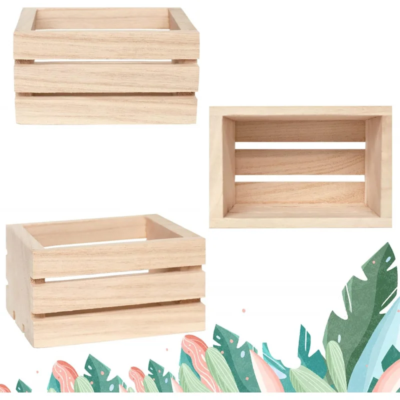 4 caixas rústicas de madeira natural, caixa decorativa inacabada, armazenamento de caixa