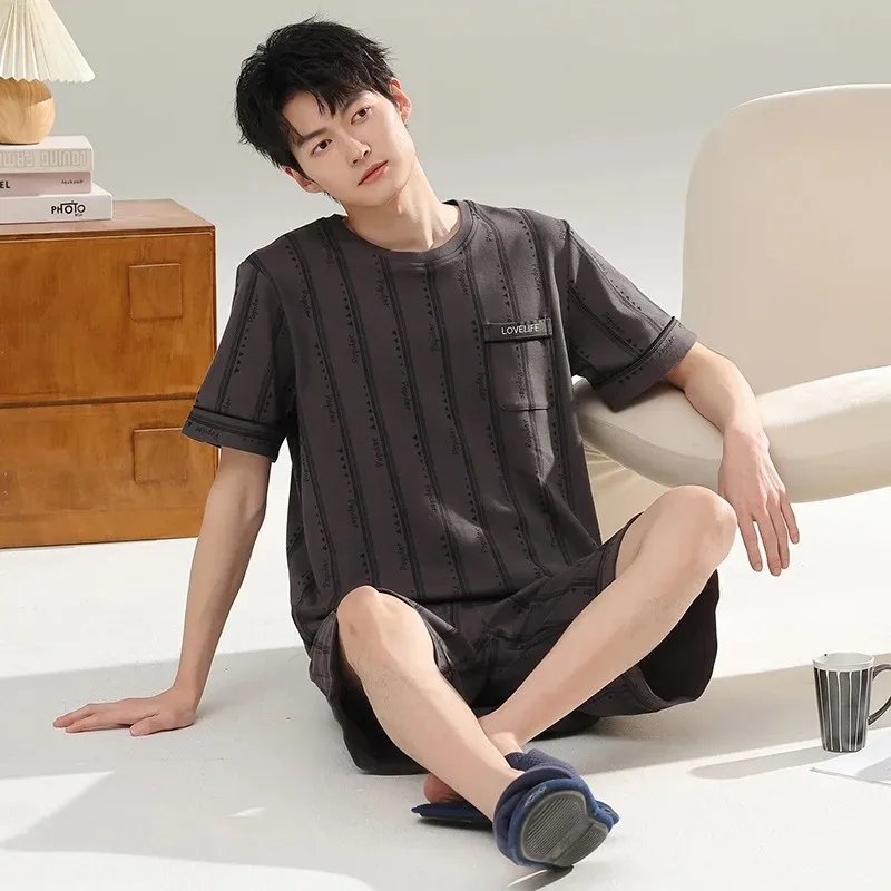 

Новый летний мужской пижамный комплект 2026: модал-спандекс, шорты и футболка с коротким рукавом, свободный крой, корейский стиль, для сна, пижама для молодых мужчин и мальчиков