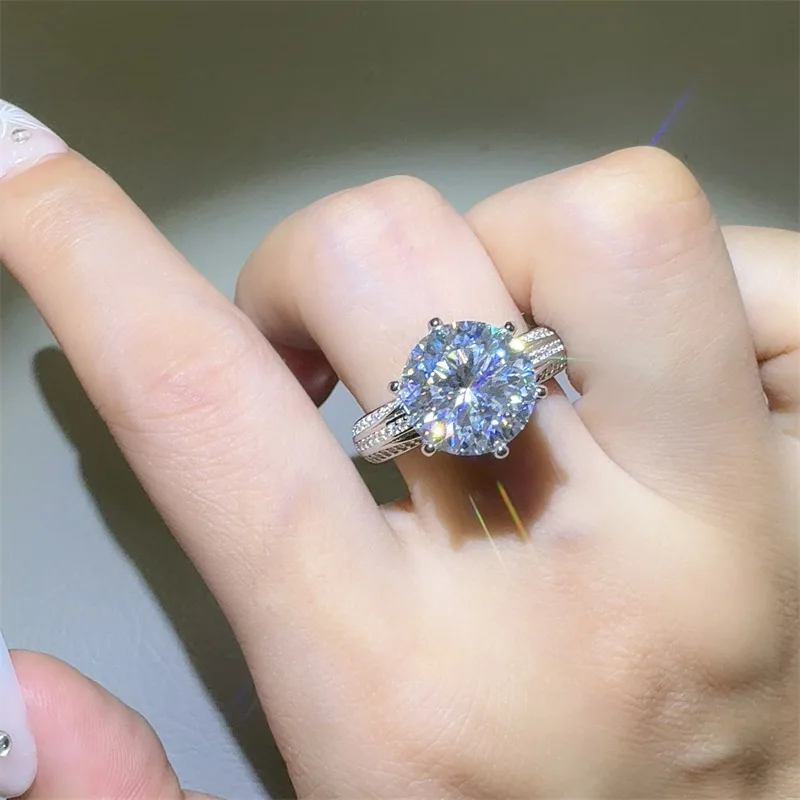 New 5 Carat D Color VVS1 Moissanite Rings Sparkling s925 Silver Moissanita Lab Grown Diamond Gemstone Ring Fine Jewelry GRA