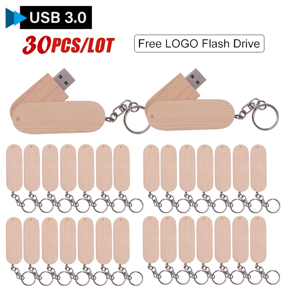 

30PCS/LOT Rotatable High Speed USB 3.0 Flash Drive 128GB Bamboo Wooden Pen Drive 64GB Creative Gift Memory Stick 32GB 16GB 8GB