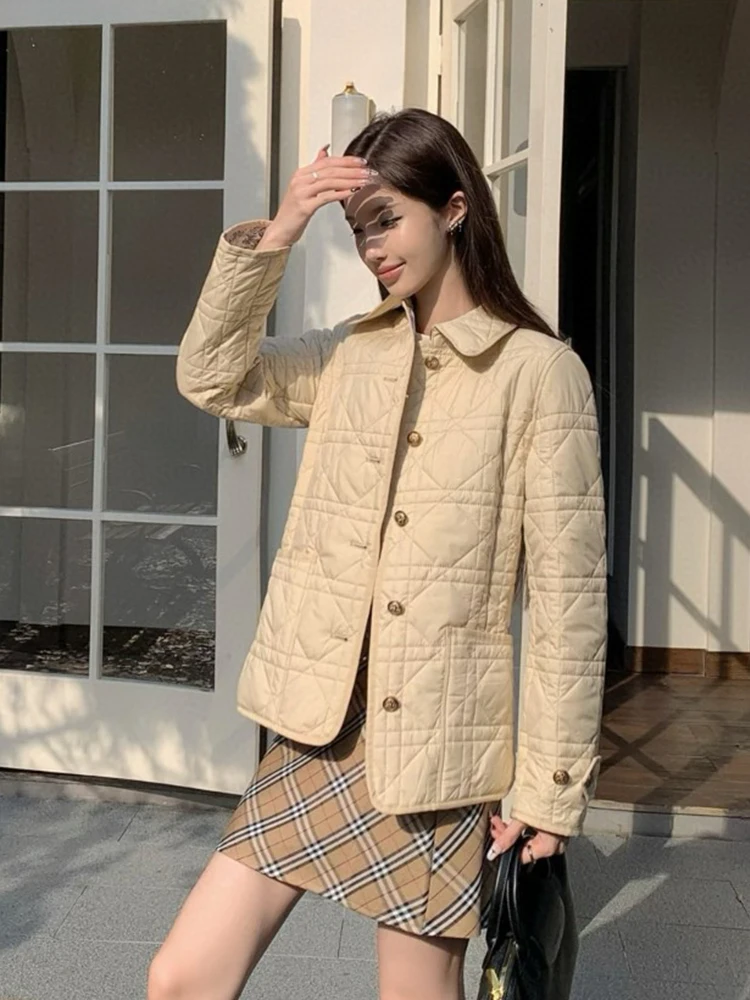 

Коврик Pure Color с откидным воротником на одной пуговице, дизайн с ромбовидным узором, хлопковая куртка, осень-зима, новинка Sle Briti Sle Wo...