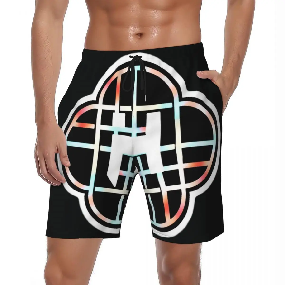 

Мужские шорты для доски Huntrix с неоновым логотипом, винтажные пляжные плавки, быстросохнущие модные шорты для бега больших размеров