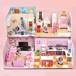 Creative Personalities Cardboard DIY Puzzle Dollhouse Room 3D Paper Puzzle Room Pretend Play Paper Doll House