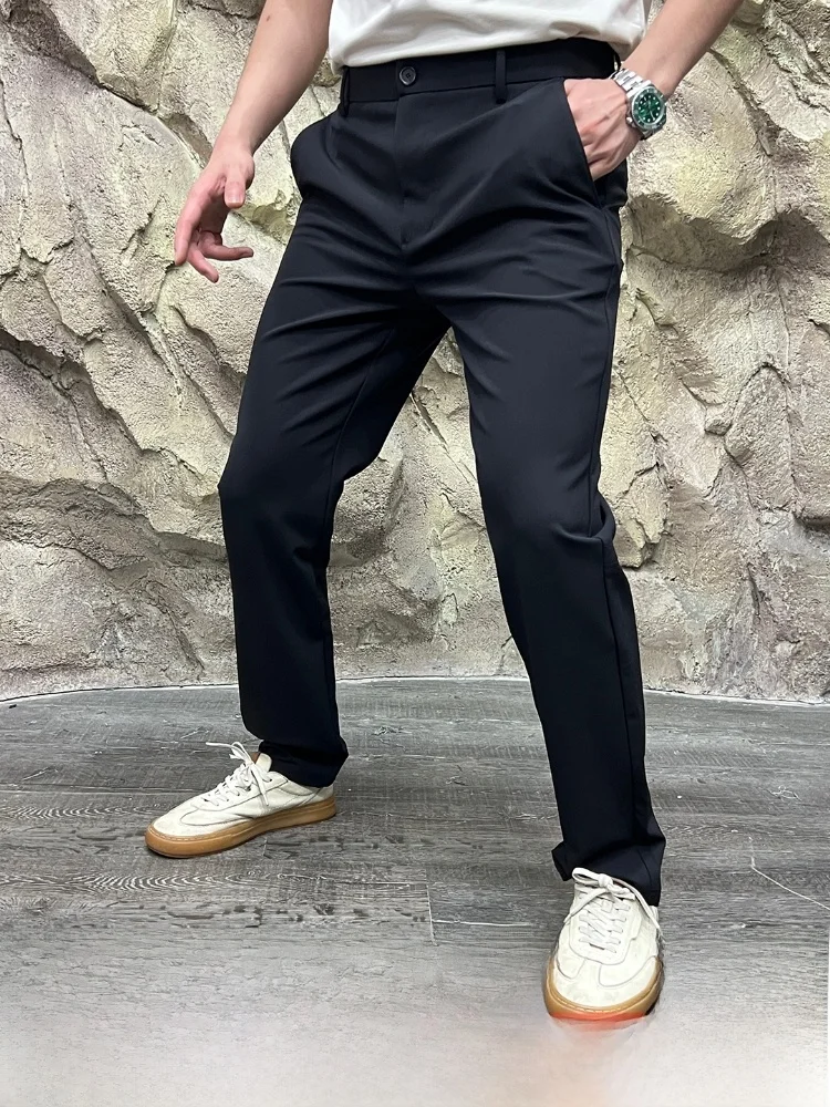 

Elastic Casual Pants for Men High End Spring Faion Admin Busin Straight Leg Long Trousers Youth Vitali Sle Color