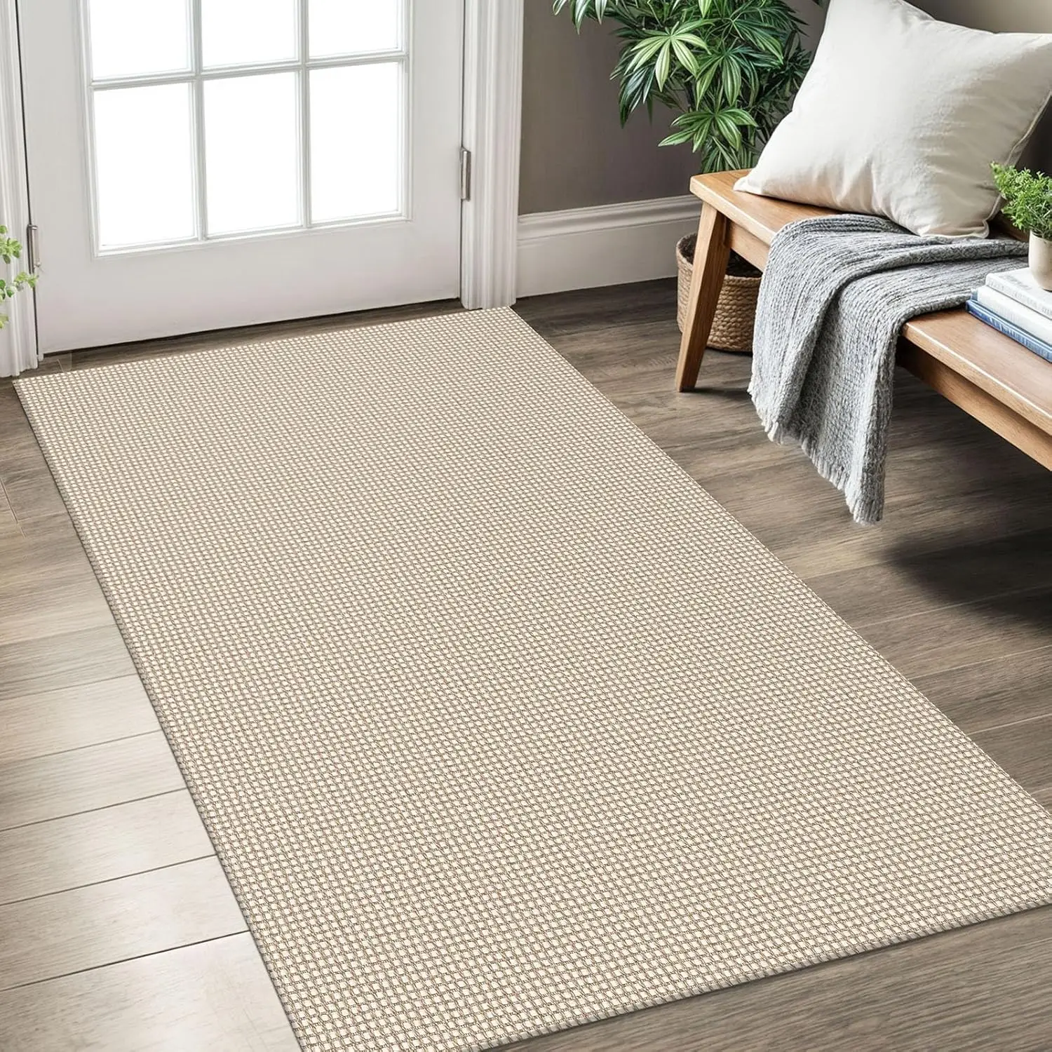 

3x5 ft Washable Non-Slip Area Rug for Entryway, Kitchen, Foyer - Ivory/Khaki Cotton Indoor Door Mat