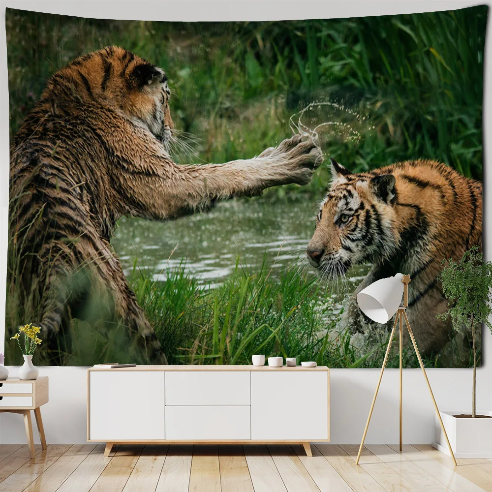 

Animal tapestry, lion and tiger wall hanging, home art decoration background cloth, living room bedroom dormitory hanging cloth