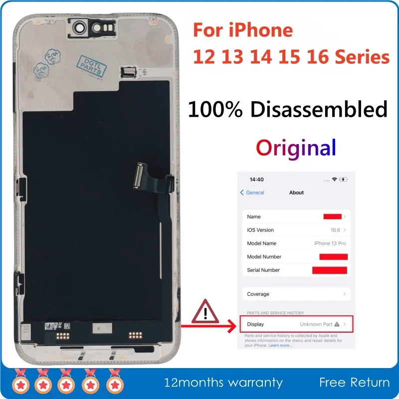 100% Original Disassembled Screen For iPhone 13mini 14 Plus 15 16 Pro Max LCD Display Assembly Not Polished AAA+++