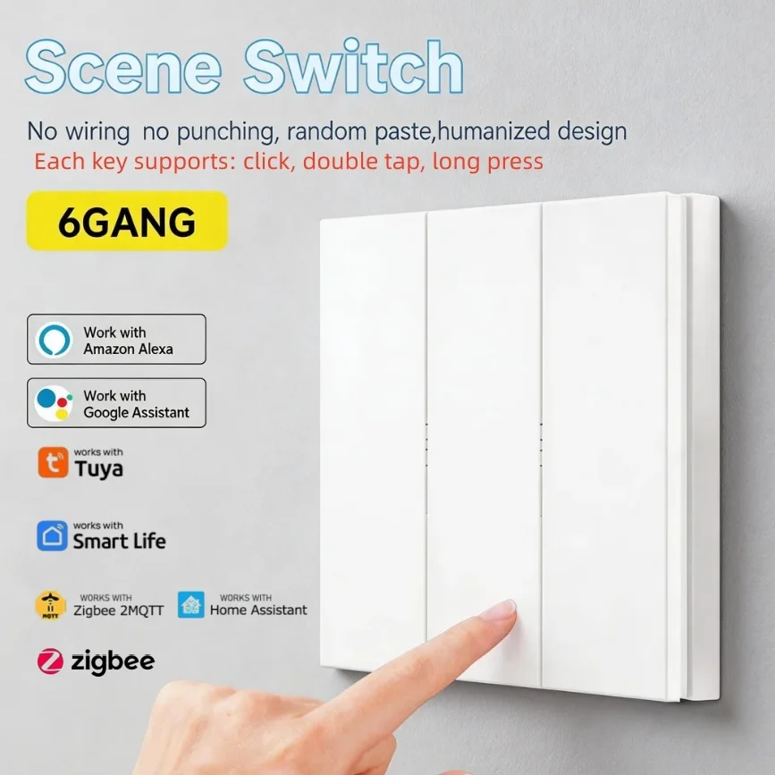 Image of 6-fach Tuya ZigBee 3.0 Smart-Szenenschalter, kabellose Fernbedienung mit Drucktasten, 18-in-1 programmierbares Tastenfeld, batteriebetrieben