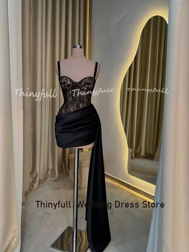 ชุดราตรีทรงเมอร์เมดผ้าซาติน/ลูกไม้ แขนกุด คอวี  ชุดออกงานสั้น ชุดวันเกิด  รับตัดตามสั่ง