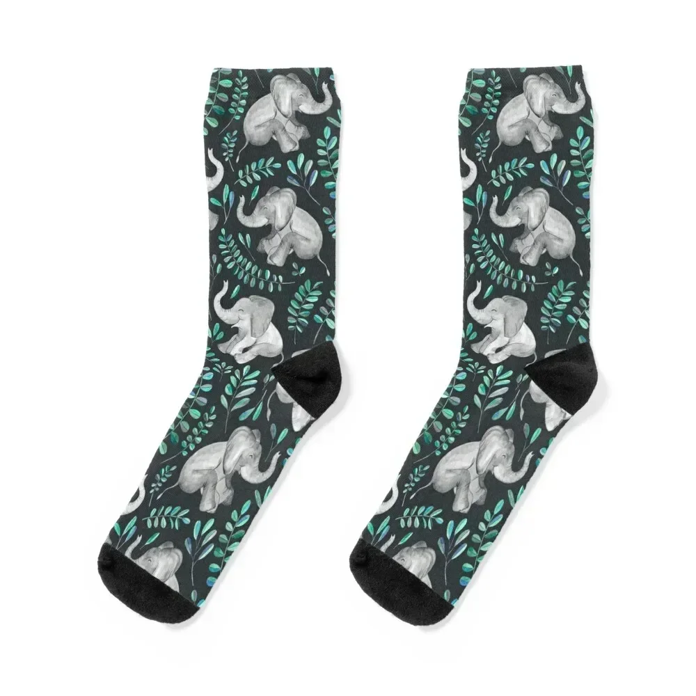 

Laughing Baby Elephants – emerald and turquoise Socks sheer christmass gift custom Soccer Men's Socks Luxury Women's