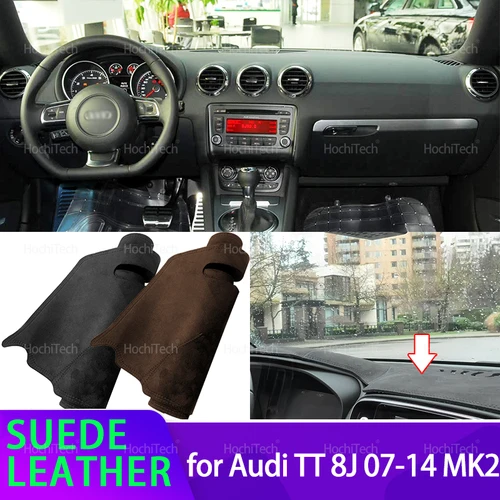 Para Audi TT 8J 2007 ~ 2014 MK2 Dashmat de coche cubierta de tablero de cuero negro/marrón alfombrilla de tablero de cuero de gamuza accesorios de sombrilla