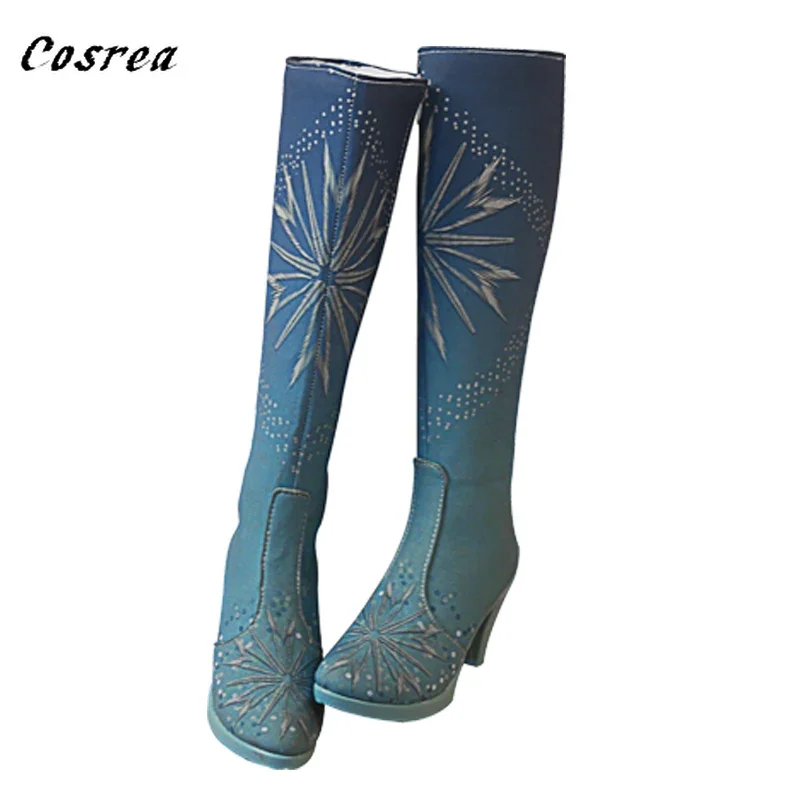 Botas de salto alto no joelho para meninas, princesas, rainha, neve, cosplay, gelo, natal, fantasia, inverno