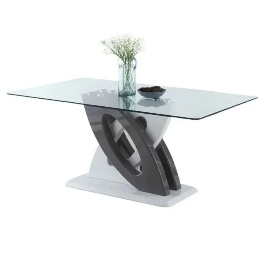Modern Dining Table Rectangular Dining Table Clear Tempered Glass Top - Grey/White Base Living Room Furniture