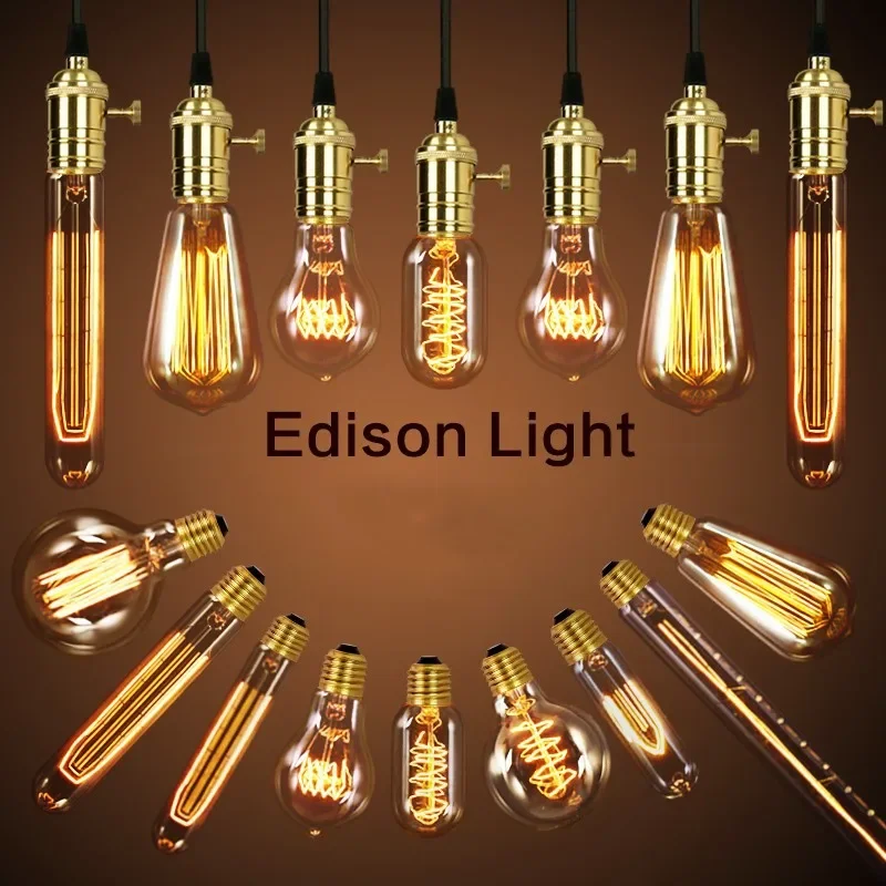 American vintage pendant lights copper lamp holder Edison light bulb industry pendant lamps Golden/Chrome E27 bulb