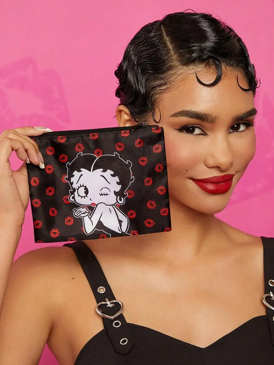 

Betty Boop Cartoon Printed Zipper Pouch For Makeup Travel Storage