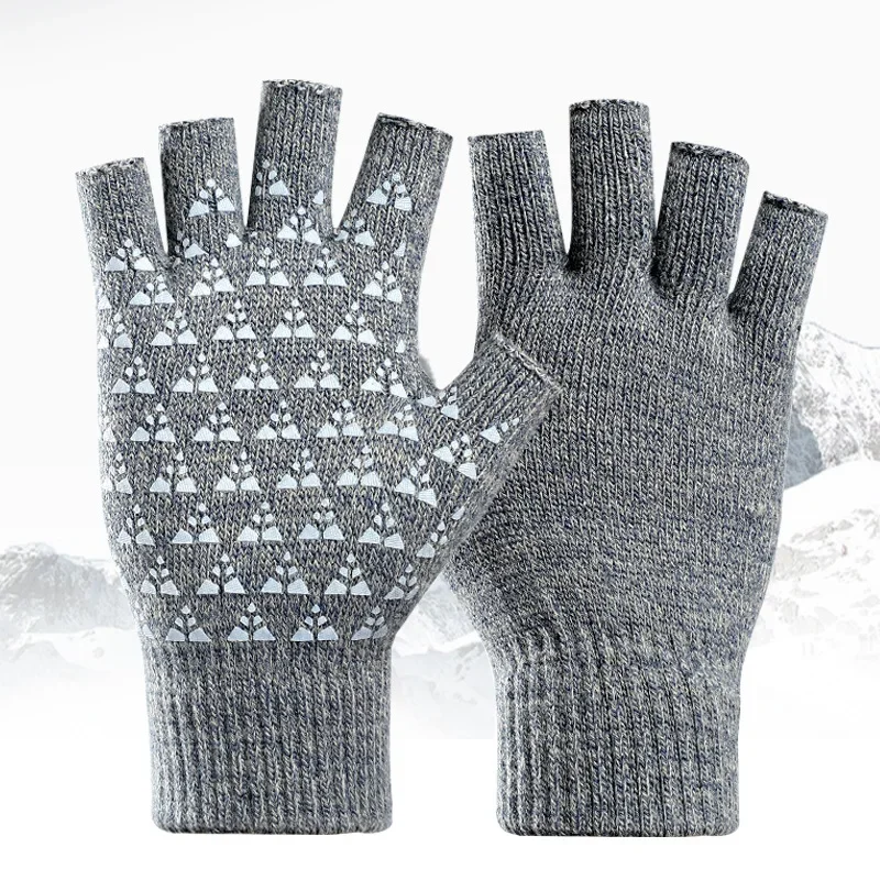 Half Finger Gloves No Fingers Men's Outdoor Cycling Warm Knit Gloves Warm Knit Gloves Fashionable New Style Black Gloves