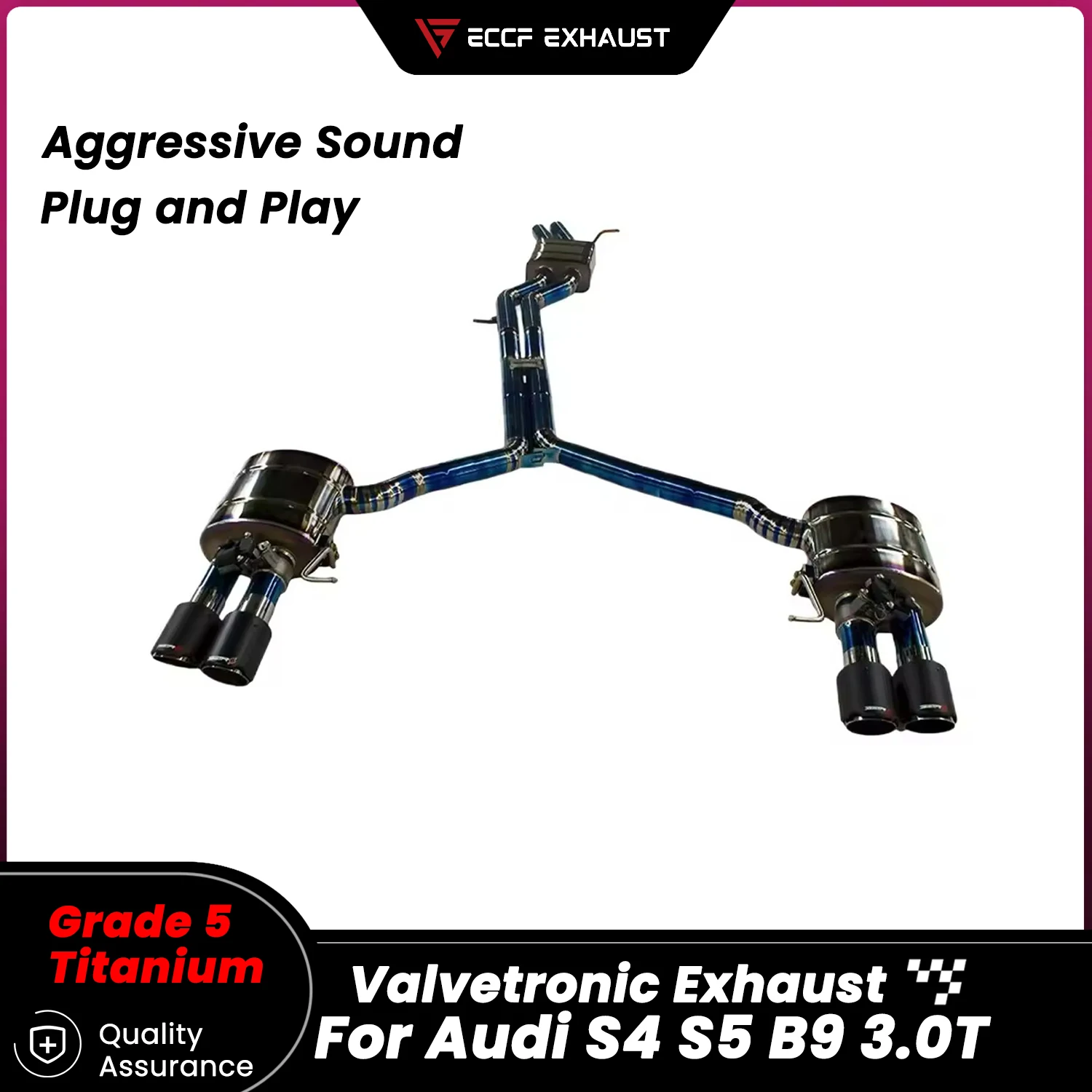 

Titanium Valvetronic Exhaust For Audi S4 S5 B9 3.0T Aggressive Sound Performance Upgrade Easy Installation