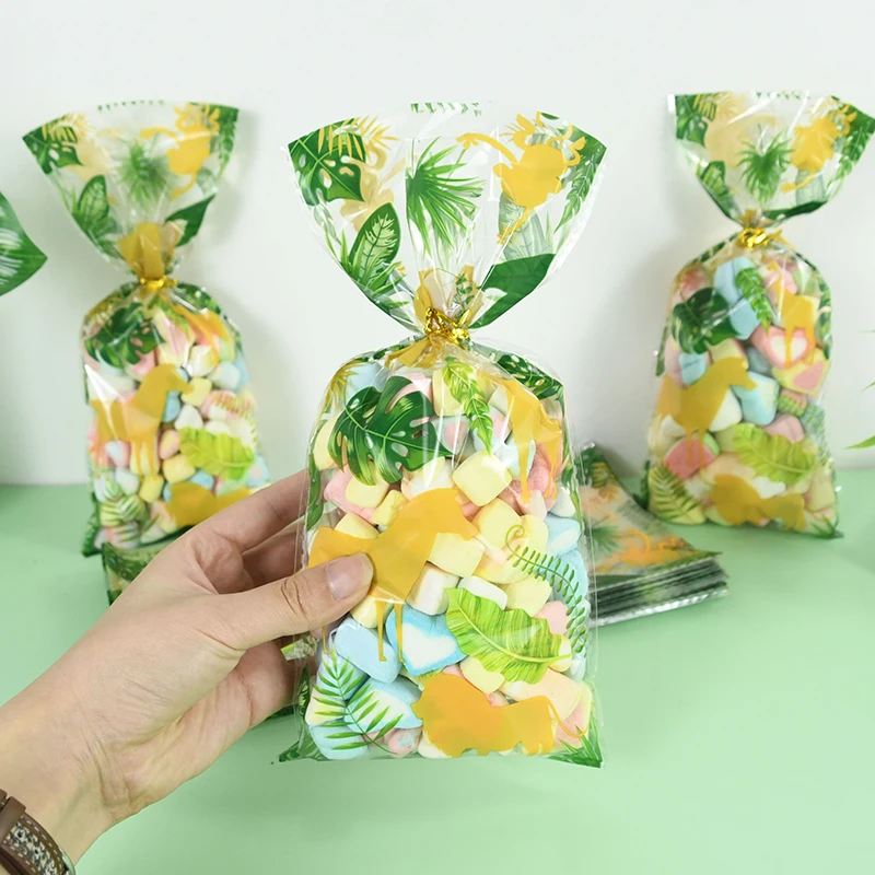 Palm Leaves Animal Candy Gift Bag Jungle Safari Baby Shower Birthday Party Favors Cookie Bags Wild One Packaging Decoration 20pc