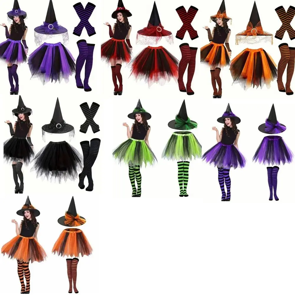 Striped Socks Witch Tutu Skirt Set Fancy Dress Party Halloween Witch Costume Outfit Wizard Cosplay Set Halloween Party 6