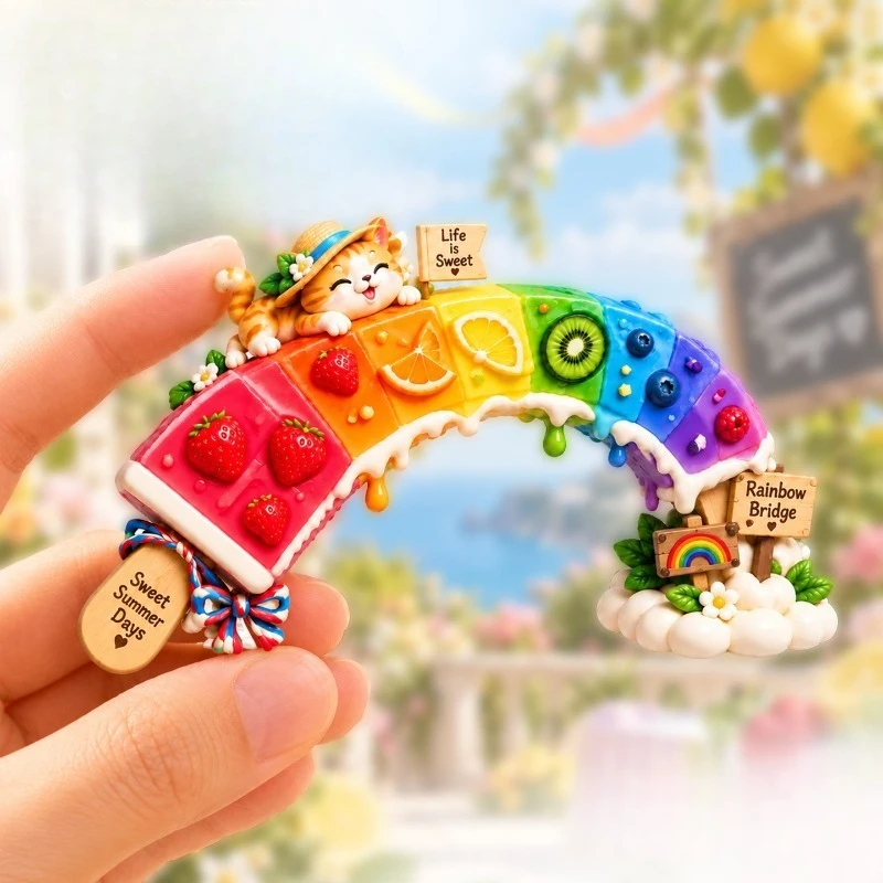 Rainbow Popsicle Cat Fridge Magnet - Adorable 3D Summer Souvenir Unique Cute Gift for Travel & Fun Home Decor