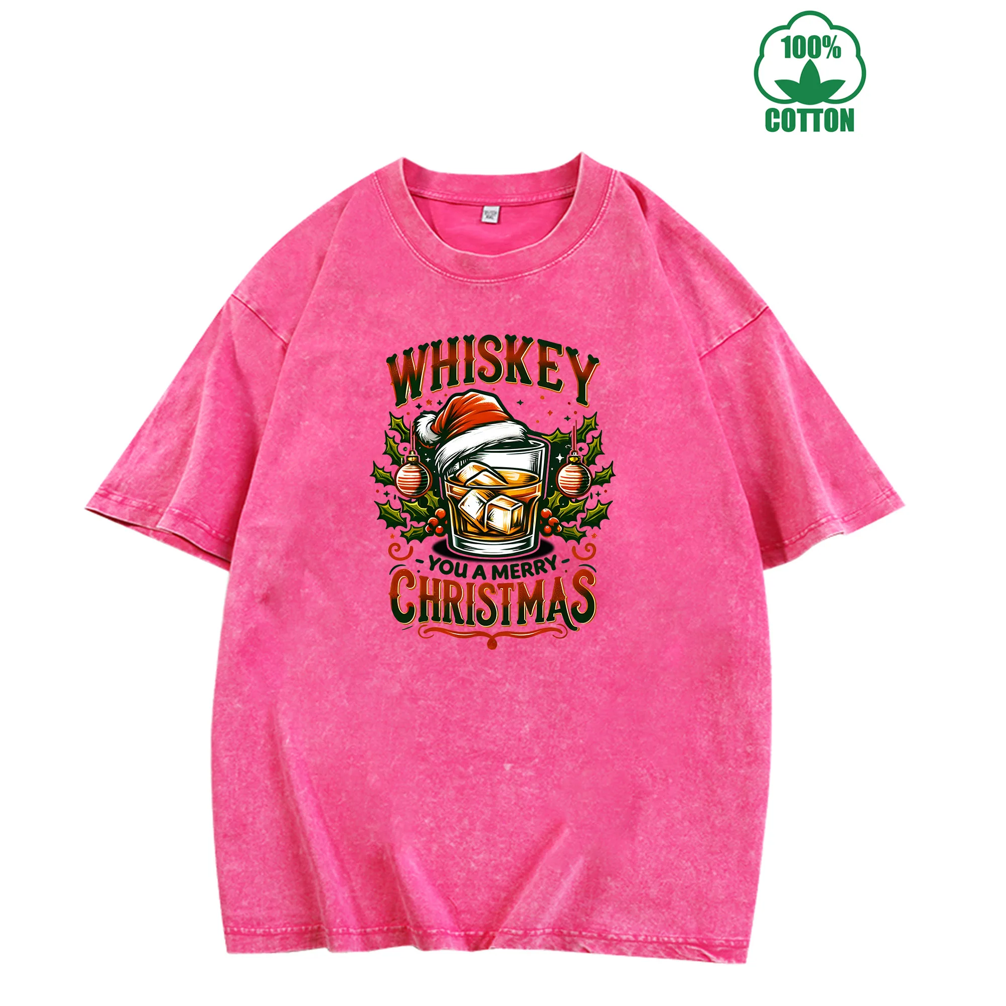 

Whiskey Chrisimas Graphic Print Vintage Washed T-Shirt 230g 100% Cotton Unisex Comfortable Oversized Streetwear