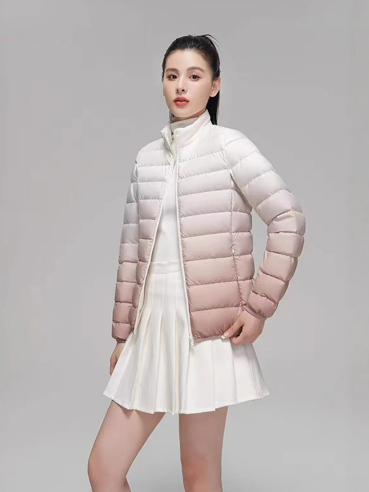 Piumino invernale leggero sfumato da donna Piumino d'anatra bianco con cerniera Slim Parker Outwear Giacca trapuntata con colletto alla coreana caldo femminile