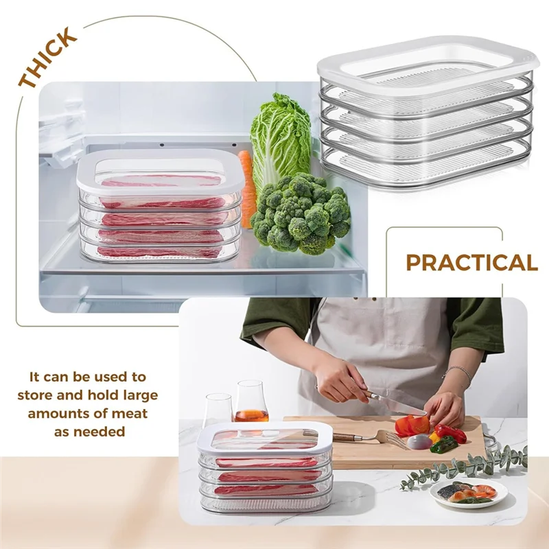 B59B-For Fridge Storage Container For Meat- 4-Layer& 2-Layer Stackable Lunch Design With Lid For Cold Cuts