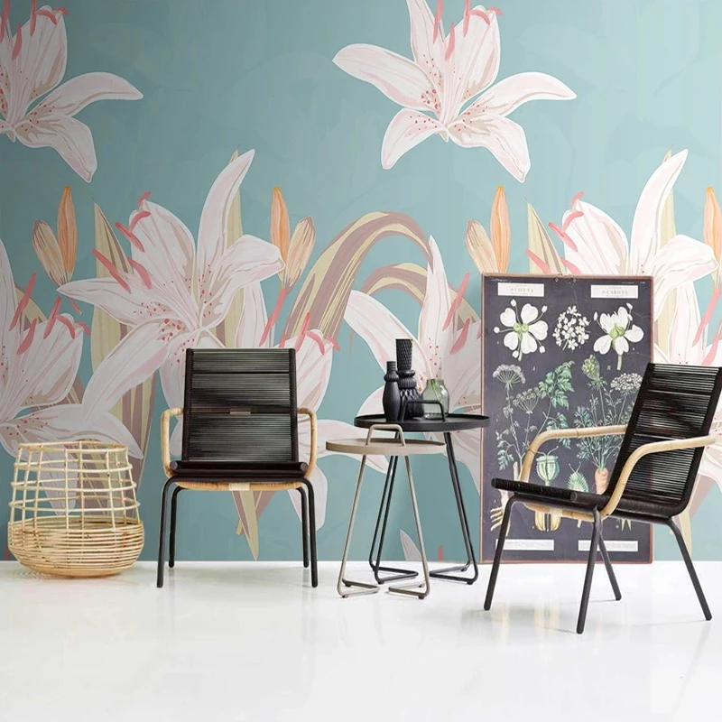 Custom Lily Flowers Pattern Photo Murals Nordic Style Plant Floral Modern Art Decor Bedroom Living Room Wallpaper Papel De Pared